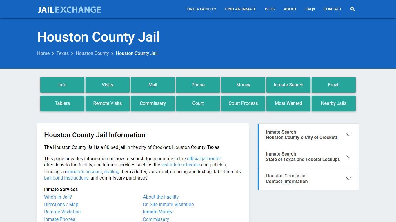 Houston County Jail, TX Inmate Search, Information